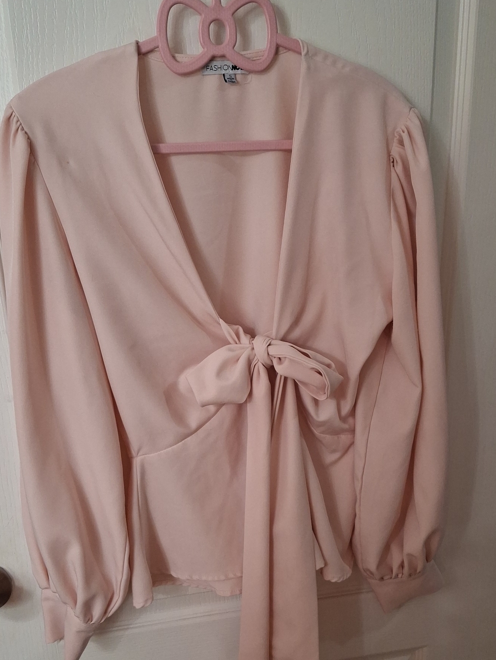 Fashion Nova Blush Tie-Front Long Sleeve Blouse Size S